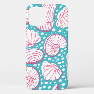 Seamless sea pattern with different shells. Vintag iPhone 12 Case