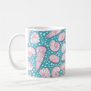 Seamless sea pattern with different shells. Vintag Coffee Mug