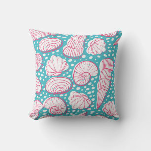 Seamless sea pattern with different shells. Vintag Cushion