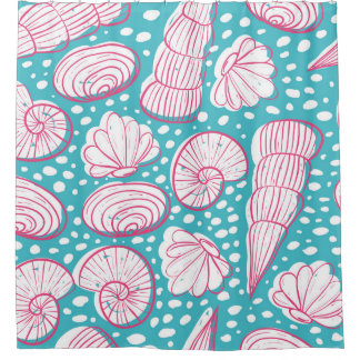 Seamless sea pattern with different shells. Vintag Shower Curtain