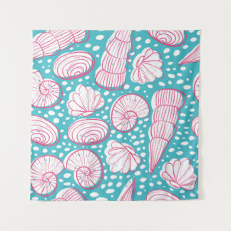 Seamless sea pattern with different shells. Vintag Tapestry
