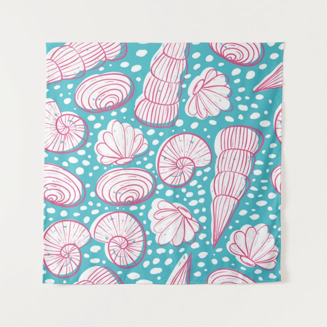 Seamless sea pattern with different shells. Vintag Tapestry (Front)