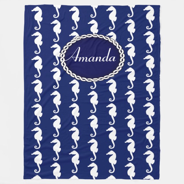 Seamless Seahorse Pattern Fleece Blanket (Front)