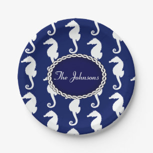 Seamless Seahorse Pattern Paper Plate