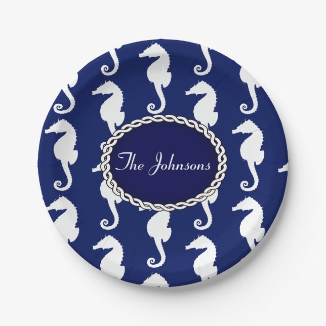 Seamless Seahorse Pattern Paper Plate (Front)