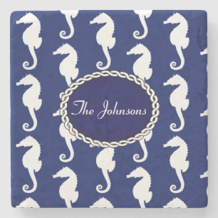 Seamless Seahorse Pattern Stone Coaster