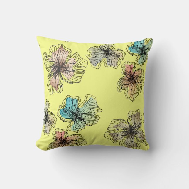 Seamless sketched lined flowers abstract modern pa cushion (Front)