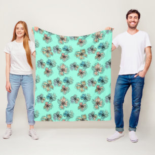 Seamless sketched lined flowers abstract modern pa fleece blanket