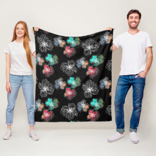 Seamless sketched lined flowers abstract modern pa fleece blanket