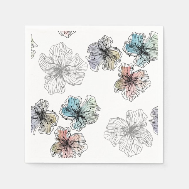 Seamless sketched lined flowers abstract modern pa napkin (Front)