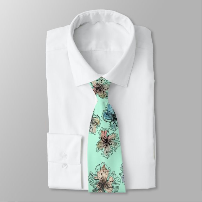 Seamless sketched lined flowers abstract modern pa tie (Tied)