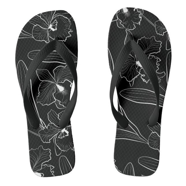 Seamless sketched orchid cattleya flowers tropical flip flops (Footbed)