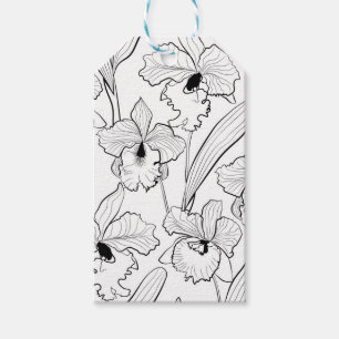 Seamless sketched orchid cattleya flowers tropical gift tags