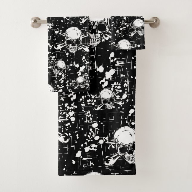 seamless skull background bath towel set (Insitu)