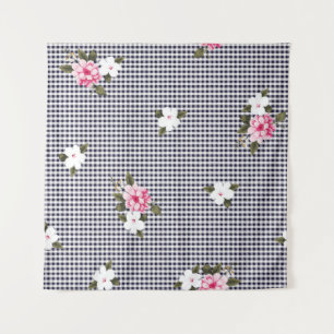 Seamless small checks and flower patternabstract, tapestry