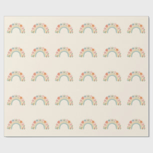 Seamless Smiling Flowers Pastel Rainbow Pattern Wrapping Paper