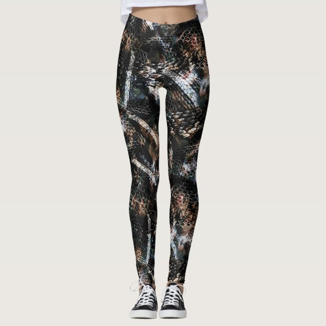 Seamless snake reptile lizard python skin leather leggings (Front)