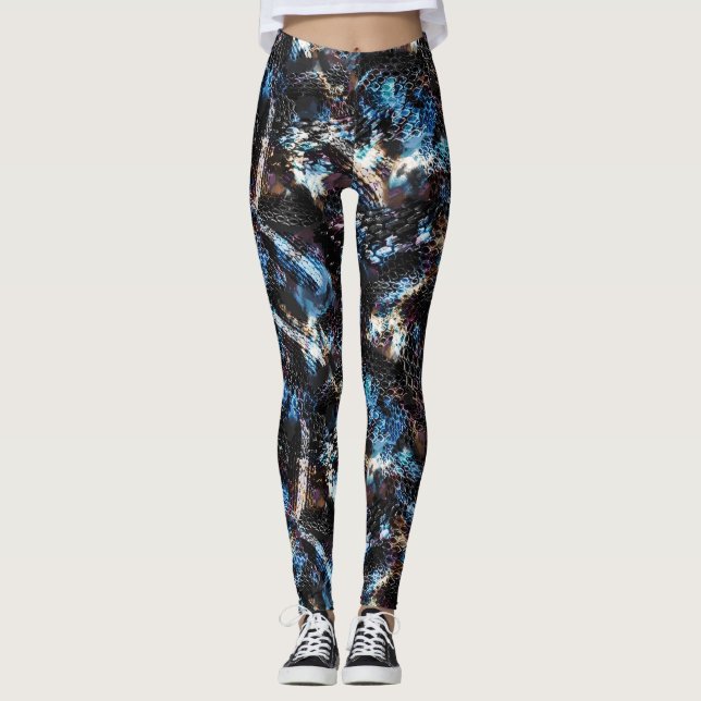 Seamless snake reptile lizard python skin leather leggings (Front)