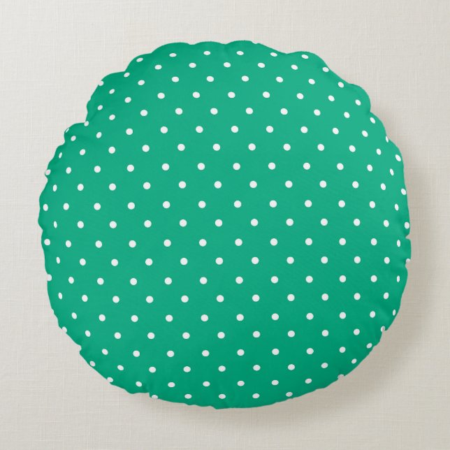 Seamless solid teal polka dot pattern round cushion (Front)