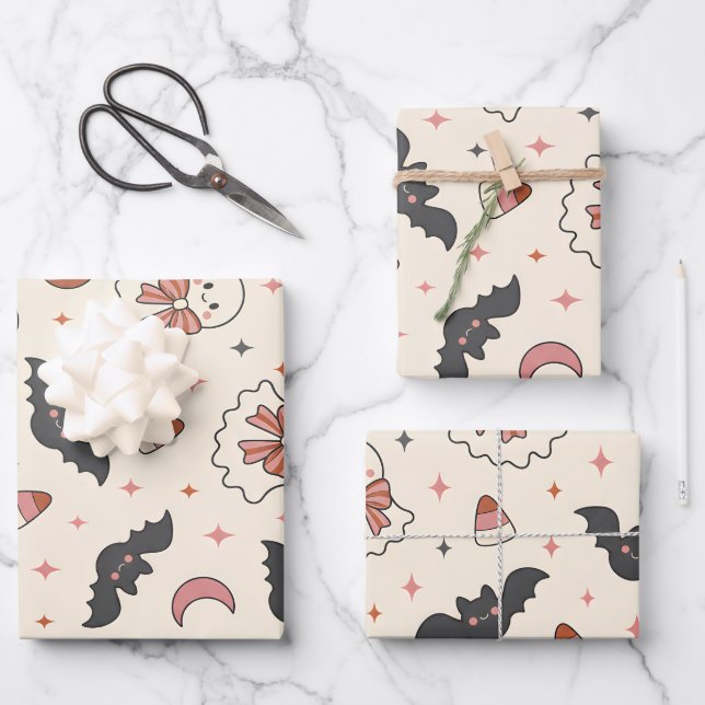 Seamless Spooky Cute Fall Design Wrapping Paper Sheet (Front)