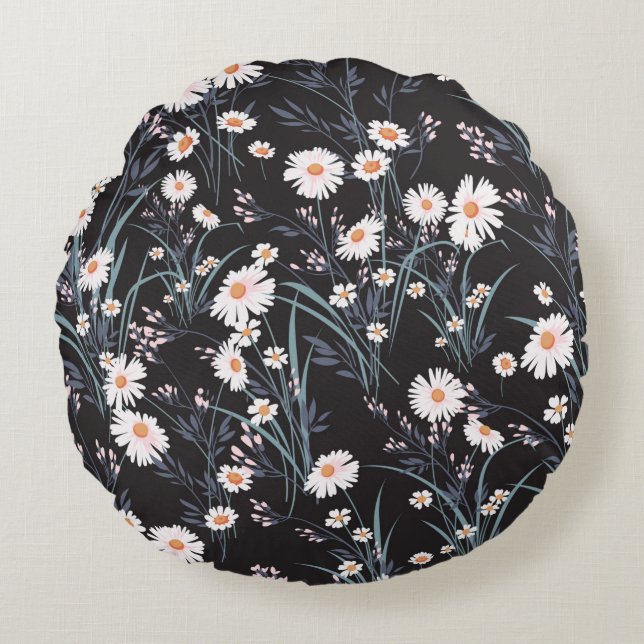Seamless spring floral pattern with daisies round cushion (Front)