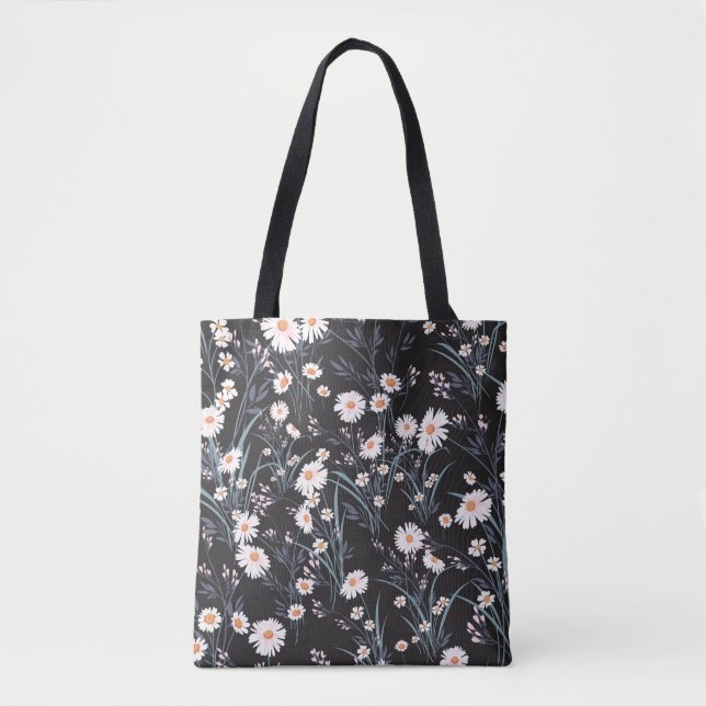 Seamless spring floral pattern with daisies tote bag (Front)