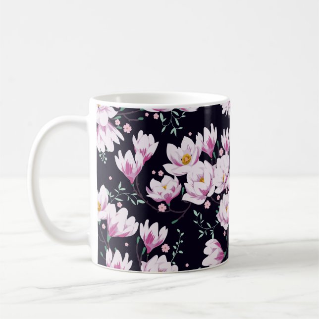 Seamless spring pattern with magnolias. coffee mug (Left)
