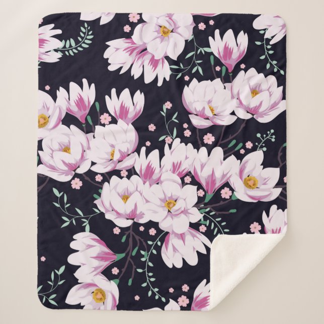 Seamless spring pattern with magnolias. sherpa blanket (Front)