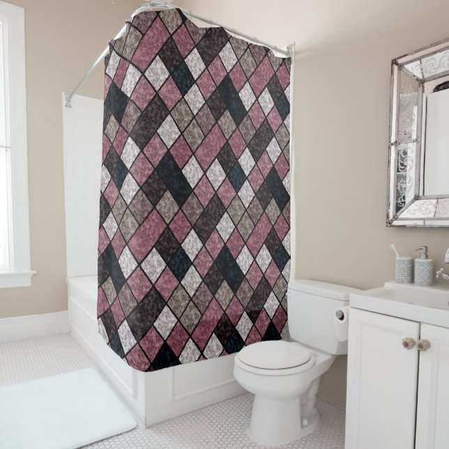 Seamless square patchwork granite marble pattren p shower curtain (In Situ)