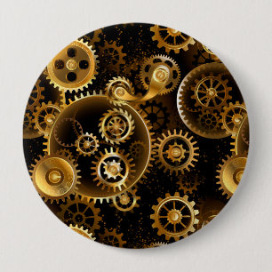 Seamless Steampunk Brass Gears 10 Cm Round Badge