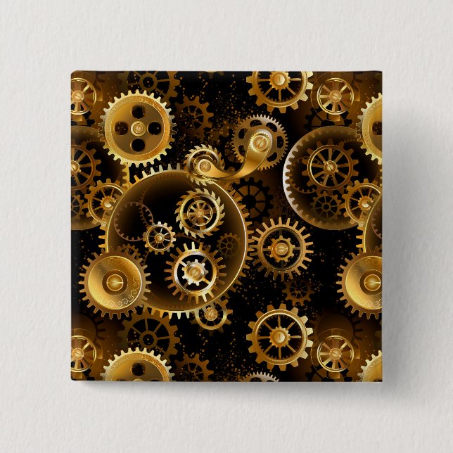 Seamless Steampunk Brass Gears 15 Cm Square Badge (Front)