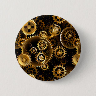Seamless Steampunk Brass Gears 6 Cm Round Badge