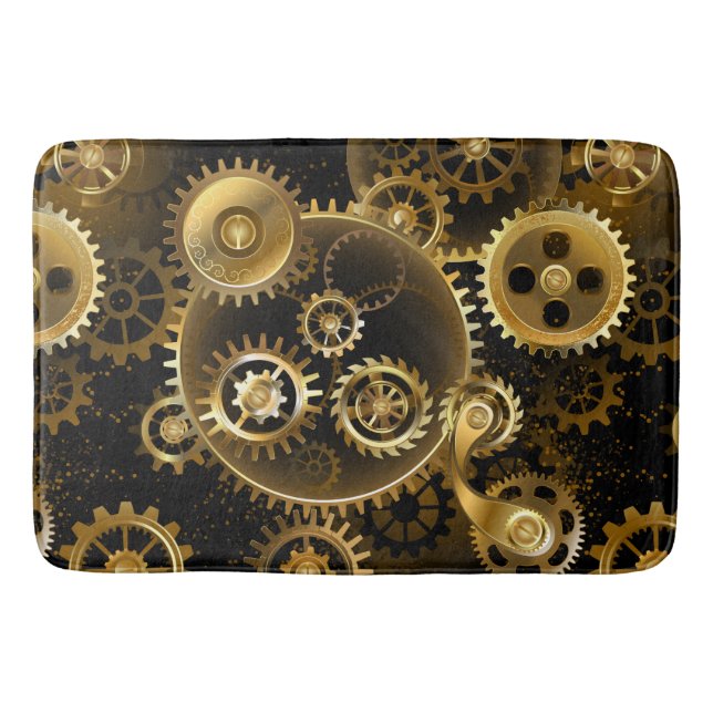 Seamless Steampunk Brass Gears Bath Mat (Front)