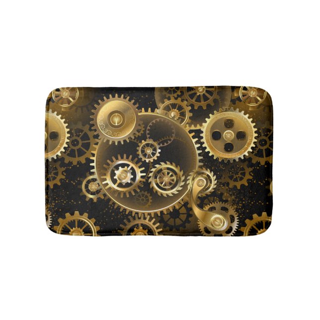 Seamless Steampunk Brass Gears Bath Mat (Front)