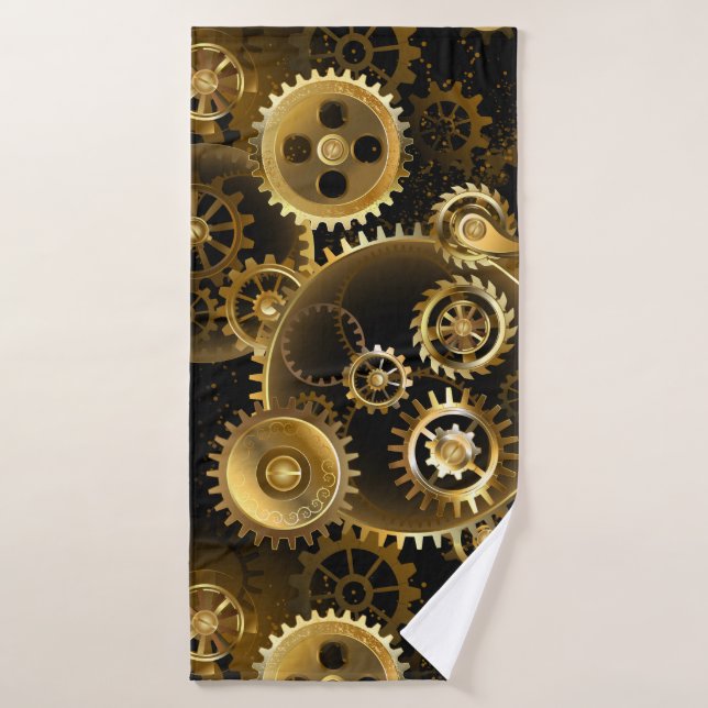 Seamless Steampunk Brass Gears Bath Towel (Bath Towel)