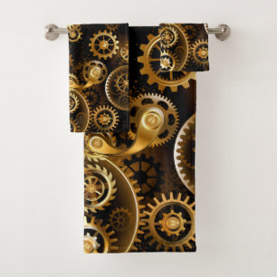 Seamless Steampunk Brass Gears Bath Towel Set