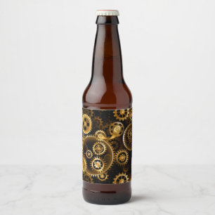 Seamless Steampunk Brass Gears Beer Bottle Label