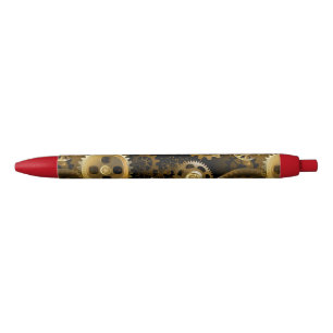 Seamless Steampunk Brass Gears Black Ink Pen