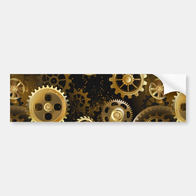 Seamless Steampunk Brass Gears Bumper Sticker (Front)