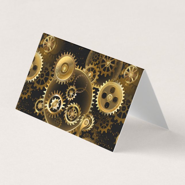 Seamless Steampunk Brass Gears Business Card (Front)