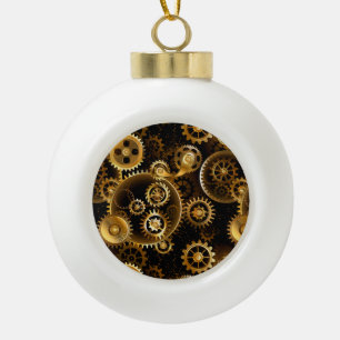 Seamless Steampunk Brass Gears Ceramic Ball Christmas Ornament