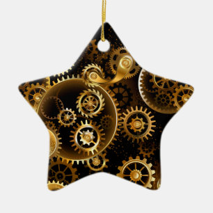 Seamless Steampunk Brass Gears Ceramic Tree Decoration