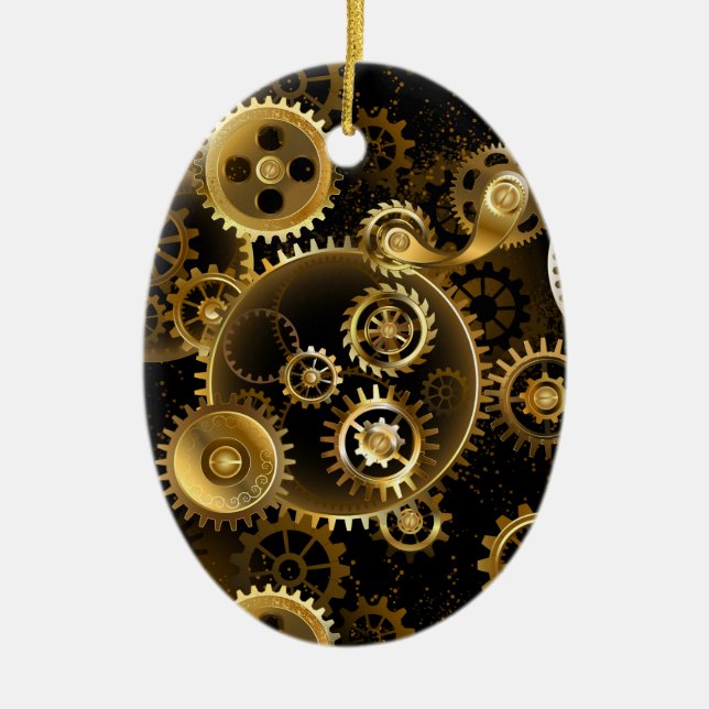 Seamless Steampunk Brass Gears Ceramic Tree Decoration (Front)