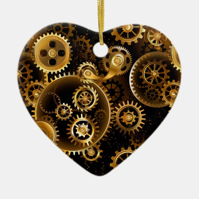 Seamless Steampunk Brass Gears Ceramic Tree Decoration (Front)