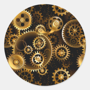 Seamless Steampunk Brass Gears Classic Round Sticker