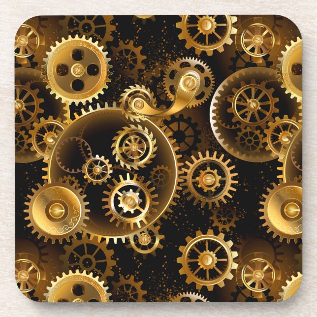 Seamless Steampunk Brass Gears Coaster (Front)
