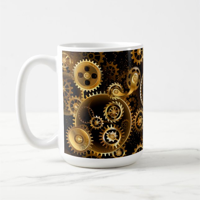 Seamless Steampunk Brass Gears Coffee Mug (Left)