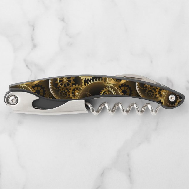 Seamless Steampunk Brass Gears Corkscrew (Front)