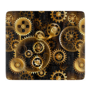 Seamless Steampunk Brass Gears Cutting Board