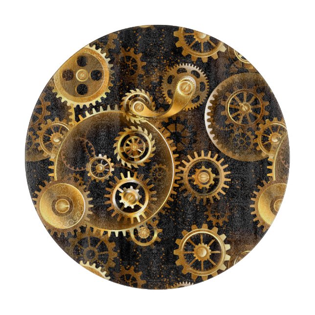 Seamless Steampunk Brass Gears Cutting Board (Front)